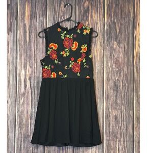 Altar'd State Dress Womens L Black Floral Embroidered Lace Fit Flare Party Boho